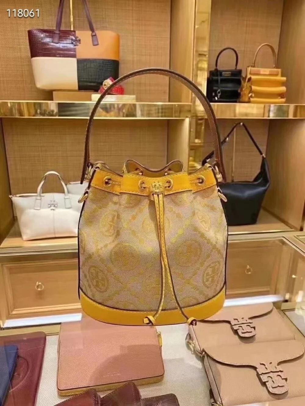 Tory Burch Yellow Monogram Bucket Bag - Women Bags